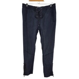 Pam & Gela Womens Navy Blue Lace Up Front Jogger Pants‎ Tencel Size S Zip Ankle